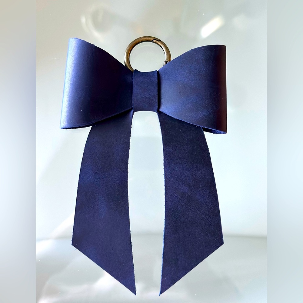 Dark Blue Leather Bow